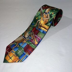 J. Garcia Reindeer Playing In a Band Christmas Red Neck Tie Necktie For Men